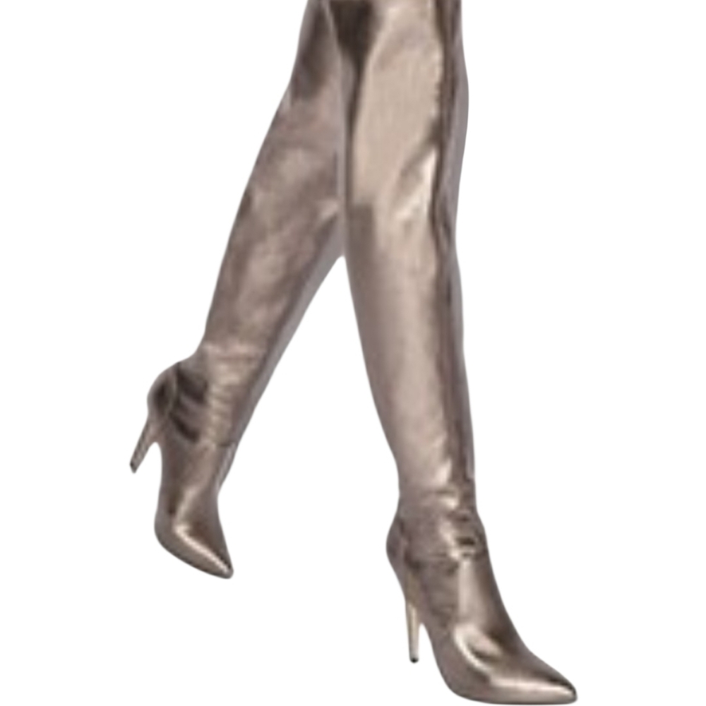 Elegant Pewter Metallic Knee-High Boots - Size 8.5